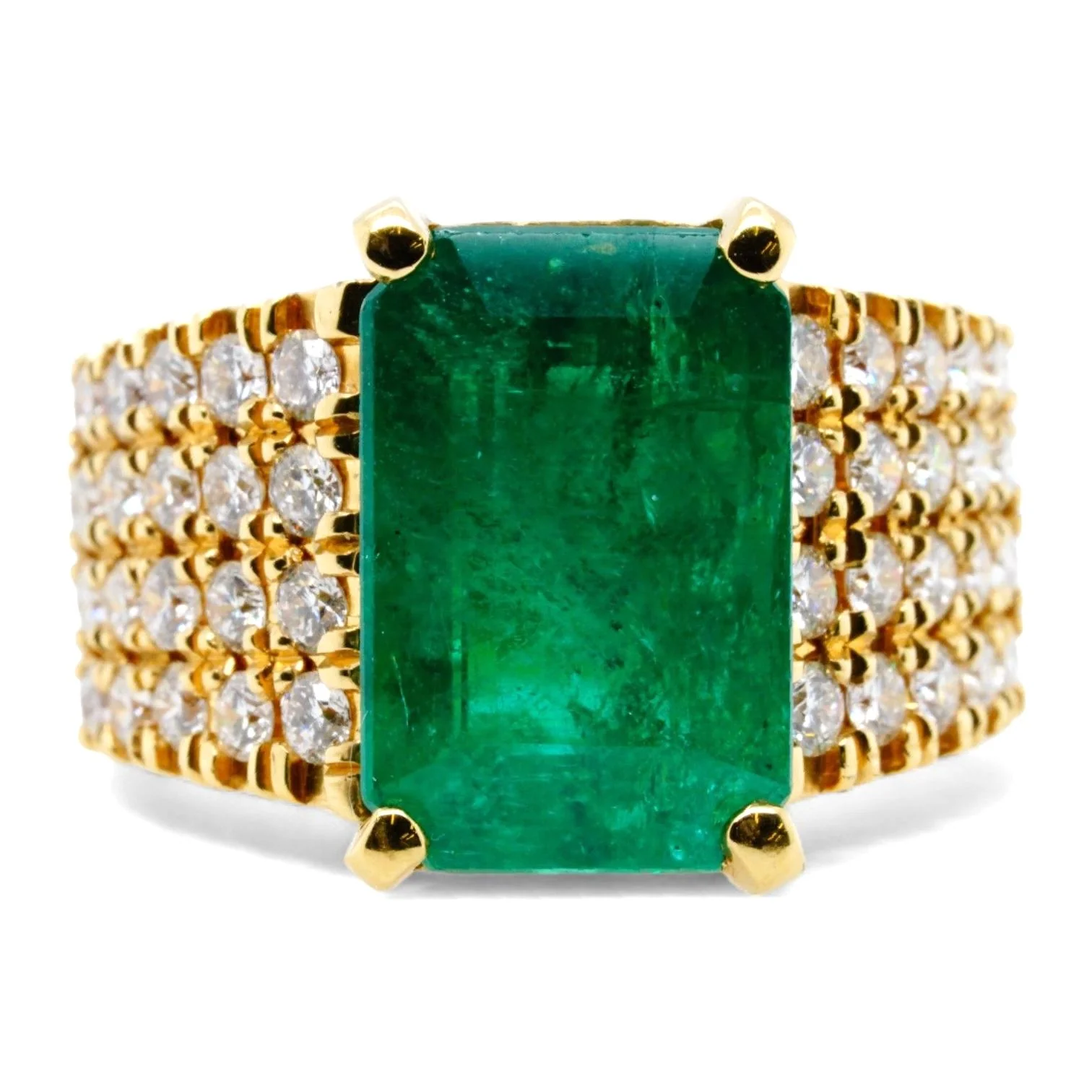 18K Gold Emerald Diamond Cocktail Ring
