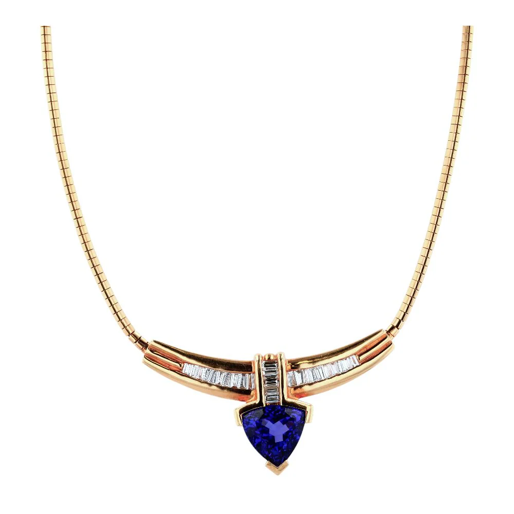 18K Gold Tanzanite and Diamond Pendant